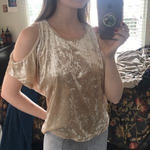 Shiny Champagne Open-Shoulder Top